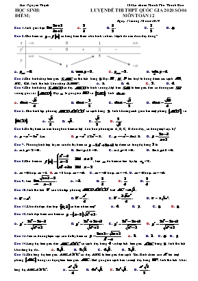 Đề luyện thi THPT Quốc gia môn Toán năm 2020 - Đề số 06 - Lê Nguyên Thạch (Có đáp án)