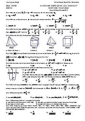 Đề luyện thi THPT Quốc gia môn Toán năm 2020 - Đề số 07 - Lê Nguyên Thạch (Có đáp án)