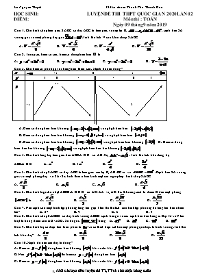 Đề luyện thi THPT Quốc gia môn Toán năm 2020 lần 2 - Lê Nguyên Thạch (Có đáp án)