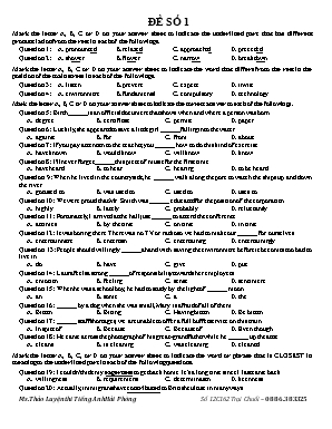 Đề luyện thi Trung học phổ thông Quốc gia môn Tiếng Anh - Đề số 1