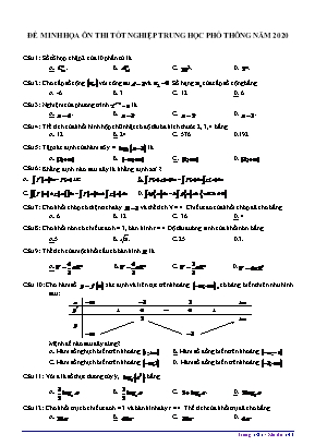 Đề minh họa ôn thi Tốt nghiệp THPT môn Toán năm 2020 (Có đáp án)
