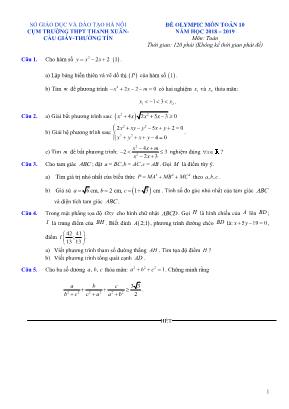 Đề olympic môn Toán Lớp 10 - Năm học 2018-2019 - Sở giáo dục và đào tạo Hà Nội (Có đáp án)