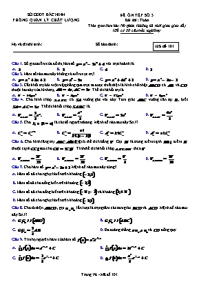 Đề ôn tập số 3 môn Toán Lớp 12 - Mã đề 101 - Sở giáo dục và đào tạo Bắc Ninh