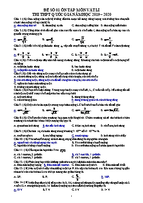 Đề ôn tập thi THPT Quốc gia môn Vật lý - Đề số 01 - Năm học 2019-2020 (Có đáp án)