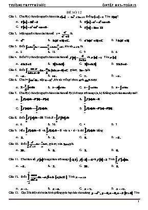 Đề ôn thi học kỳ II môn Toán Lớp 12 - Đề số 12 - Trường THPT Thủ Đức