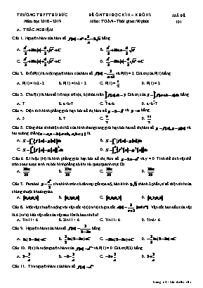 Đề ôn thi học kỳ II môn Toán Lớp 12 - Mã đề 101 - Năm học 2018-2019 - Trường THPT Thủ Đức