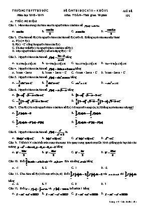 Đề ôn thi học kỳ II môn Toán Lớp 12 - Mã đề 102 - Năm học 2018-2019 - Trường THPT Thủ Đức