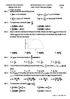 Đề ôn thi học kỳ II môn Toán Lớp 12 - Mã đề 103 - Năm học 2018-2019 - Trường THPT Thủ Đức