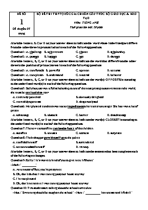 Đề ôn thi THPT Quốc gia môn Tiếng Anh - Đề 1 (Có đáp án)