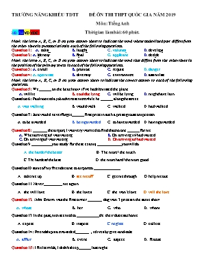 Đề ôn thi THPT Quốc gia môn Tiếng Anh năm 2019 - Trường năng khiếu TDTT (Kèm đáp án)