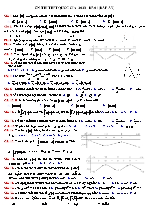 Đề ôn thi THPT Quốc gia môn Toán - Đề số 01 (Có đáp án)