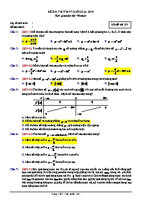 Đề ôn thi THPT Quốc gia môn Toán năm 2019 - Mã đề 101 (Có đáp án)