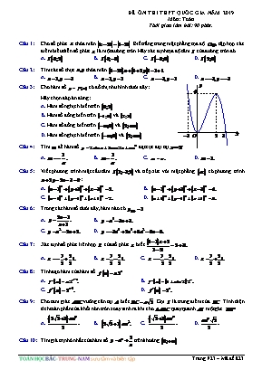 Đề ôn thi THPT Quốc gia môn Toán năm 2019 - Mã đề 823 (Có đáp án)