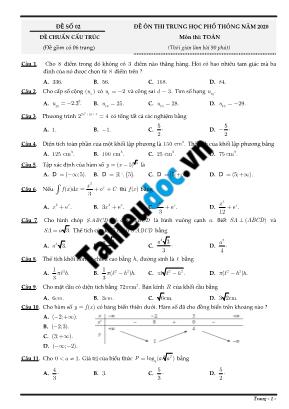 Đề ôn thi THPT Quốc gia môn Toán năm 2020 - Đề số 02 (Có đáp án)