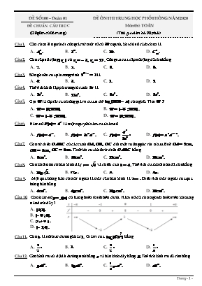 Đề ôn thi THPT Quốc gia môn Toán năm 2020 - Đề số 100 (Có đáp án)