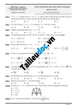 Đề ôn thi THPT Quốc gia môn Toán năm 2020 - Đề số 102 (Có đáp án)