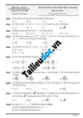 Đề ôn thi THPT Quốc gia môn Toán năm 2020 - Đề số 106 (Có đáp án)