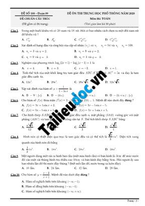 Đề ôn thi THPT Quốc gia môn Toán năm 2020 - Đề số 108 (Có đáp án)