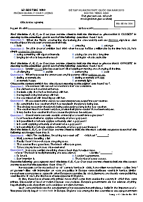 Đề tập huấn thi THPT Quốc gia môn Tiếng Anh Lớp 12 năm 2019 - Mã đề 304 - Sở giáo dục và đào tạo Bắc Ninh