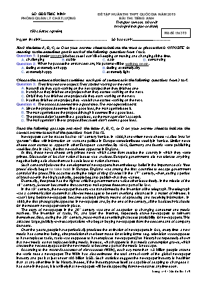 Đề tập huấn thi THPT Quốc gia môn Tiếng Anh Lớp 12 năm 2019 - Mã đề 319 - Sở giáo dục và đào tạo Bắc Ninh