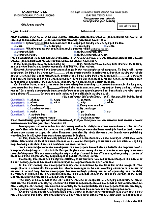 Đề tập huấn thi THPT Quốc gia môn Tiếng Anh Lớp 12 năm 2019 - Mã đề 302 - Sở giáo dục và đào tạo Bắc Ninh