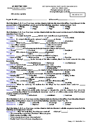 Đề tập huấn thi THPT Quốc gia môn Tiếng Anh Lớp 12 năm 2019 - Mã đề 311 - Sở giáo dục và đào tạo Bắc Ninh
