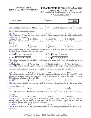 Đề tập huấn thi THPT Quốc gia môn Vật lý năm 2020 - Mã đề 201 - Sở giáo dục và đào tạo Bắc Ninh