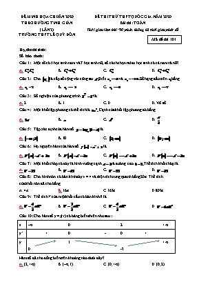 Đề tham khảo thi THPT Quốc gia môn Toán năm 2020 lần 2 - Mã đề 101 - Trường THPT Lê Quý Đôn (Có đáp án)