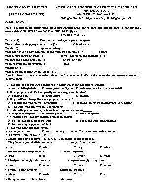 Đề thi chọn học sinh giỏi cấp thành phố môn Tiếng Anh Lớp 12 - Năm học 2018-2019 - Phòng giáo dục và đào tạo Phúc Yên