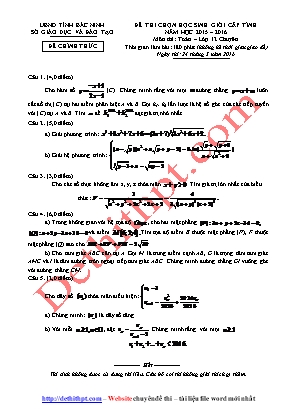 Đề thi chọn học sinh giỏi cấp tỉnh môn Toán Lớp 12 (Chuyên) - Năm học 2015-2016 - Sở giáo dục và đào tạo Bắc Ninh (Có đáp án)