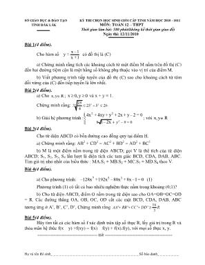 Đề thi chọn học sinh giỏi cấp tỉnh môn Toán Lớp 12 - Năm học 2010-2011 - Sở giáo dục và đào tạo Đăk Lăk (Có đáp án)
