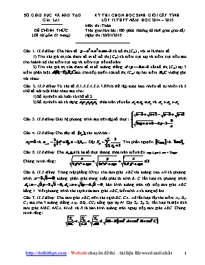 Đề thi chọn học sinh giỏi cấp tỉnh môn Toán Lớp 12 - Năm học 2014-2015 - Sở giáo dục và đào tạo Gia Lai (Có đáp án)
