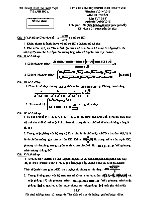 Đề thi chọn học sinh giỏi cấp tỉnh môn Toán Lớp 12 - Năm học 2014-2015 - Sở giáo dục và đào tạo Thanh Hóa (Có đáp án)