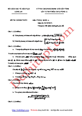 Đề thi chọn học sinh giỏi cấp tỉnh môn Toán Lớp 12 THPT - Vòng 1 - Năm học 2012-2013 - Sở giáo dục và đào tạo Long An (Có đáp án)