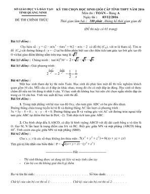 Đề thi chọn học sinh giỏi cấp tỉnh môn Toán THPT - Bảng A - Năm học 2016-2017 - Sở giáo dục và đào tạo Quảng Ninh (Có đáp án)