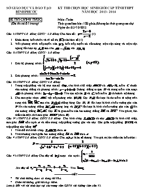 Đề thi chọn học sinh giỏi cấp tỉnh môn Toán THPT - Năm học 2013-2014 - Sở giáo dục và đào tạo Bình Phước (Có đáp án)
