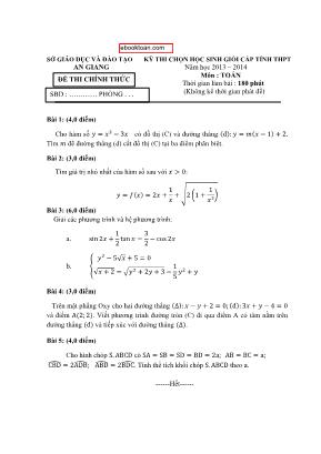 Đề thi chọn học sinh giỏi cấp tỉnh THPT môn Toán - Năm học 2013-2014 - Sở giáo dục và đào tạo An Giang (Có đáp án)