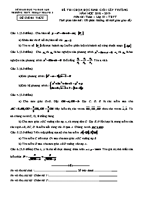 Đề thi chọn học sinh giỏi cấp trường môn Toán Lớp 10 - Năm học 2018-2019 - Trường THPT Thuận Thành 2 (Có đáp án)