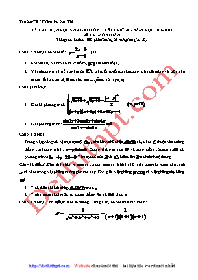 Đề thi chọn học sinh giỏi cấp trường môn Toán Lớp 12 - Năm học 2016-2017 - Trường THPT Nguyễn Duy Thì (Có đáp án)