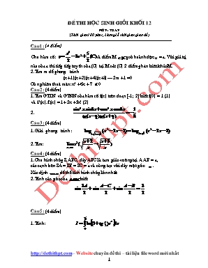 Đề thi chọn học sinh giỏi môn Toán Khối 12 (Có đáp án)