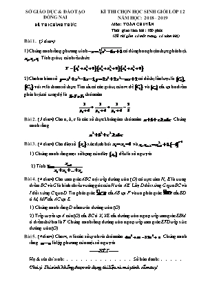 Đề thi chọn học sinh giỏi môn Toán Lớp 12 (Chuyên) - Năm học 2018-2019 - Sở giáo dục và đào tạo Đồng Nai