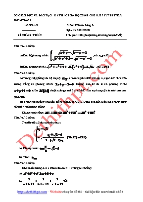 Đề thi chọn học sinh giỏi môn Toán Lớp 12 THPT - Bảng B - Vòng I - Năm học 2012-2013 - Sở giáo dục và đào tạo Long An (Có đáp án)