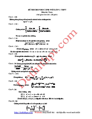 Đề thi chọn học sinh giỏi môn Toán Lớp 12 THPT (Có đáp án chi tiết)