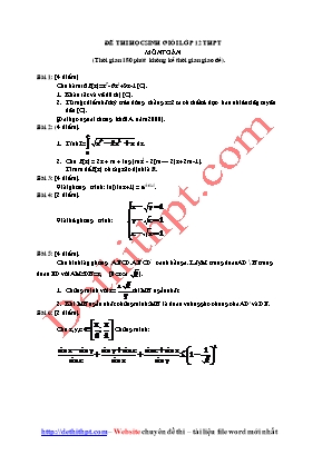 Đề thi chọn học sinh giỏi môn Toán Lớp 12 THPT (Có đáp án)