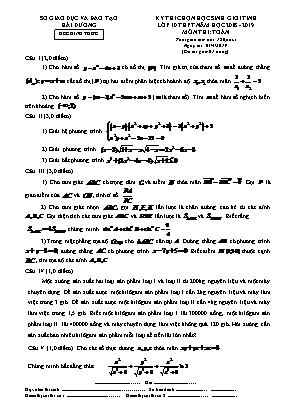 Đề thi chọn học sinh giỏi tỉnh môn Toán Lớp 10 - Năm học 2018-2019 - Sở giáo dục và đào tạo Hải Dương (Có đáp án)