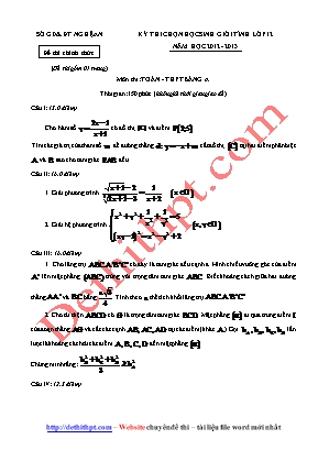 Đề thi chọn học sinh giỏi tỉnh môn Toán Lớp 12 - Bảng A - Năm học 2012-2013 - Sở giáo dục và đào tạo Nghệ An (Có đáp án)