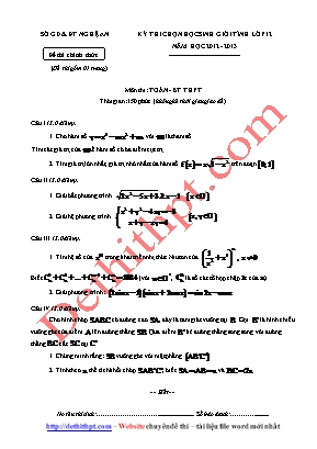 Đề thi chọn học sinh giỏi tỉnh môn Toán Lớp 12 - BT THPT - Năm học 2012-2013 - Sở giáo dục và đào tạo Nghệ An (Có đáp án)