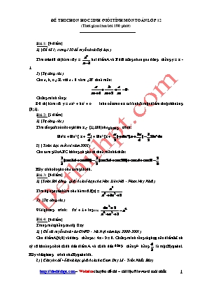 Đề thi chọn học sinh giỏi tỉnh môn Toán Lớp 12 (Có đáp án)