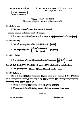 Đề thi chọn học sinh giỏi tỉnh môn Toán Lớp 12 - Năm học 2012-2013 - Sở giáo dục và đào tạo Nghệ An (Có đáp án)