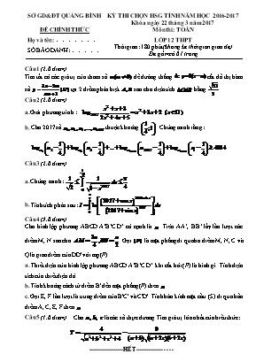 Đề thi chọn học sinh giỏi tỉnh môn Toán Lớp 12 - Năm học 2016-2017 - Sở giáo dục và đào tạo Quảng Bình (Có đáp án)